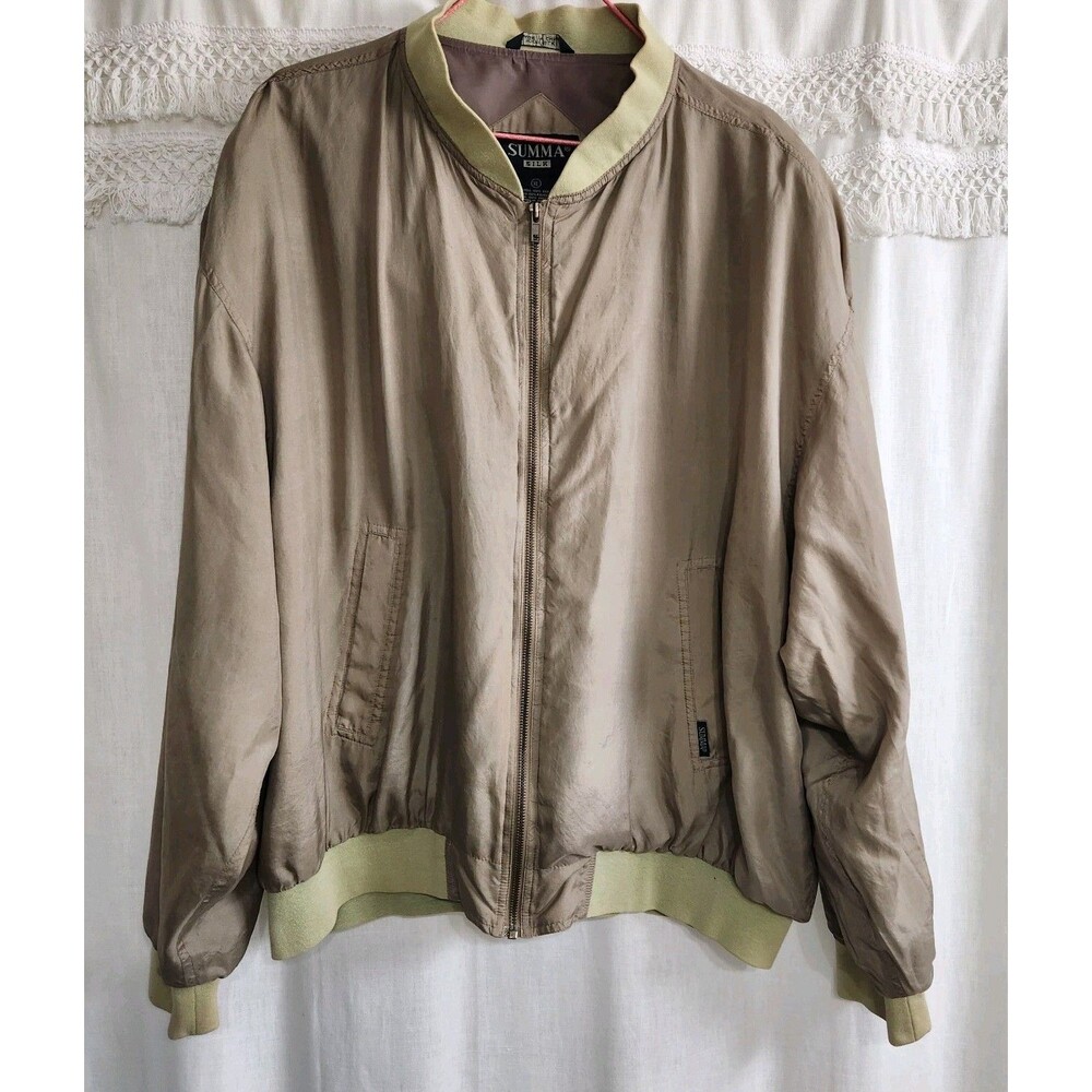 Summa Vintage 90s Men’s Bomber Jacket 100% Silk Shoulder Pads Size XL *Read